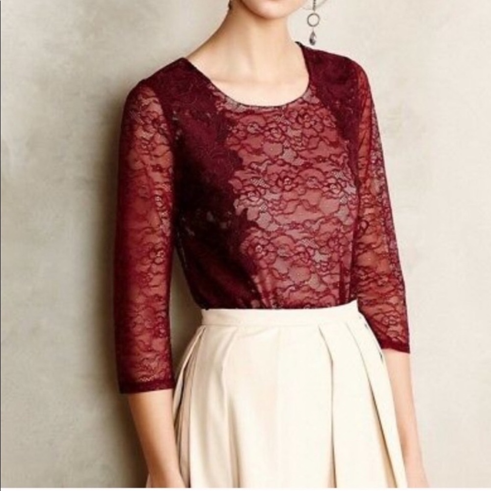Anthropologie Burgundy Lace Blouse